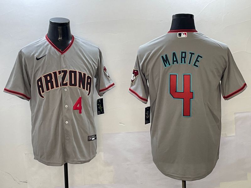Men Arizona Diamondback #4 Marte Grey Game 2025 Nike MLB Jersey style 3